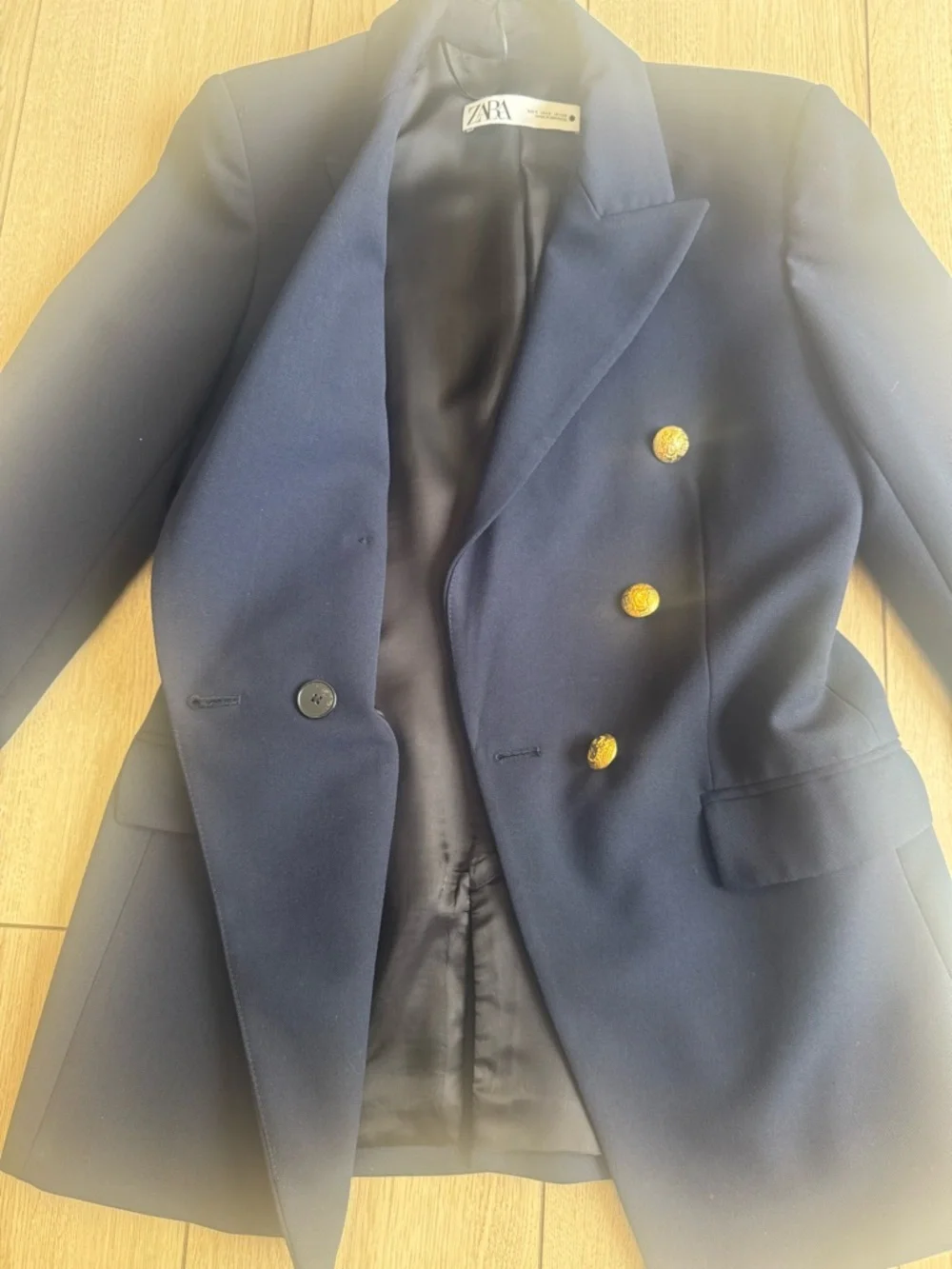 Zara Navy Double-Breasted Blazer with Gold Buttons - Picture 3 of 5